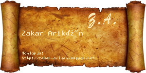 Zakar Arikán névjegykártya
